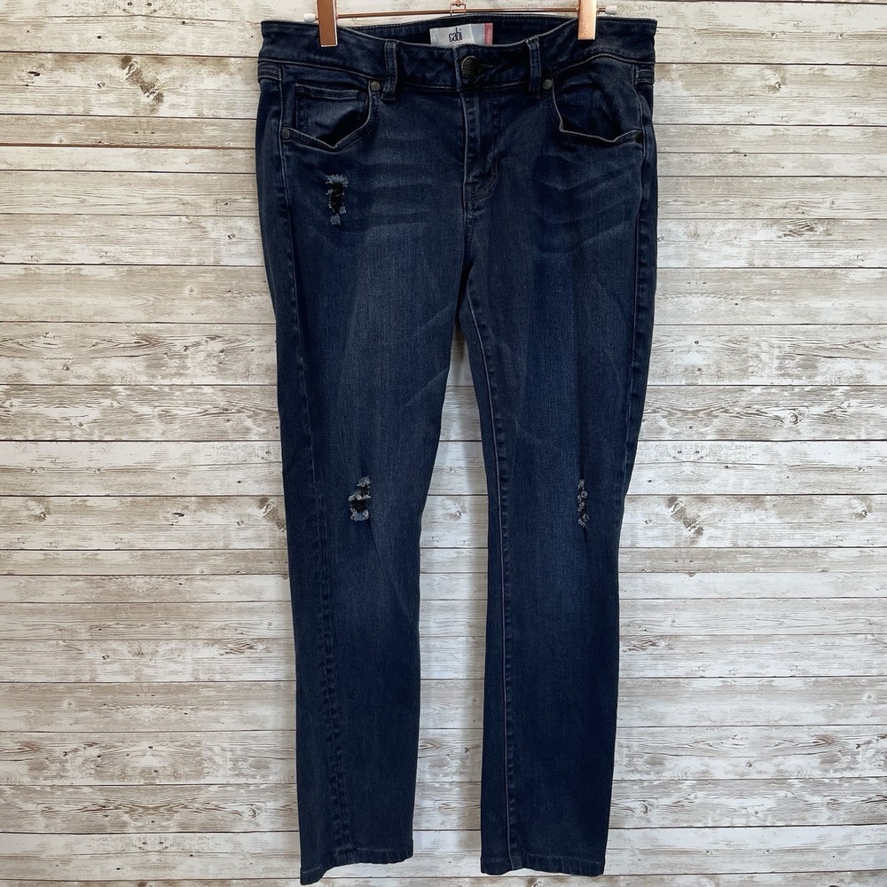 CAbi Womens 8 Jeans Skinny Distressed‎ Dark Wash Style #3193